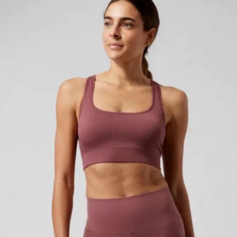 Athleta Aurora Scoop Ribbed Sports Bra - Dusty Rose